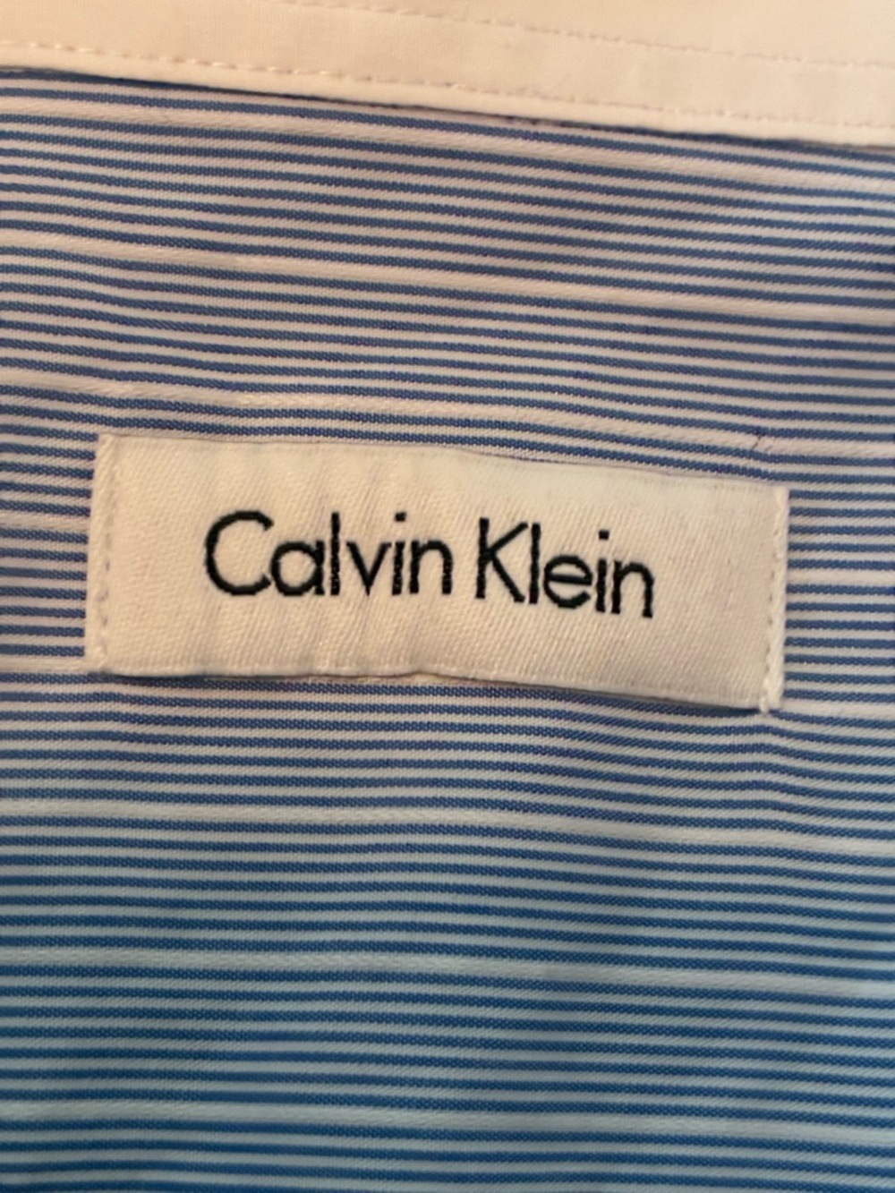 Calvin Klein Light Blue Pinstripe Dress Shirt with White Contrast Collar - Picture 2 of 6